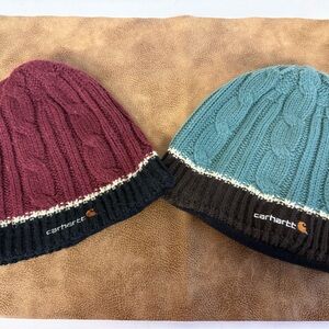 Carhartt Cable Knit Beanie Duo in Maroon and Blue